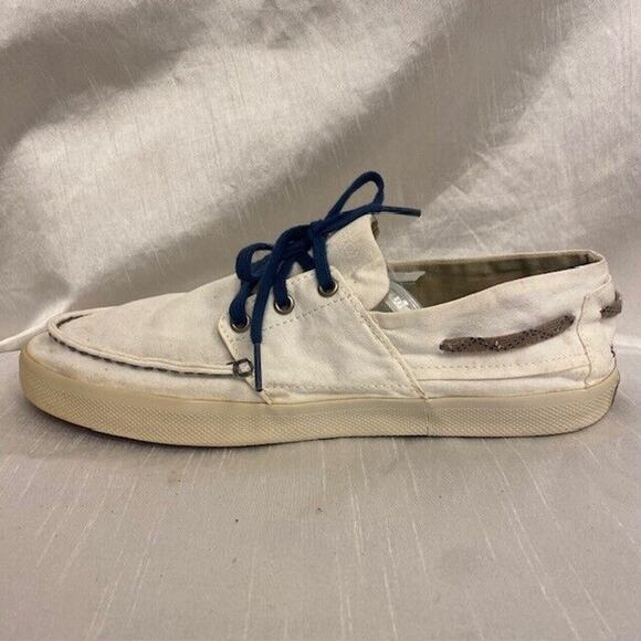 TRETORN Otto White Navy Blue Canvas Mens 8.5 Womens 10 Boat Deck Shoes Sneakers - Picture 3 of 8